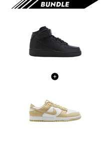 Nike [Bundle] Air Jordan 1 Air Force 1 Mid '07 Athletic Casual Shoes Black CW2289 + DUNK DUNK Men's Sneakers White/White/Team Gold FQ8249-102 - Black+White - View 1