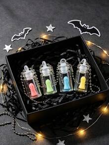 8pcs/Set Halloween Glass Bottle Ghost Keychain, Glowing Little Ghost Pendant, Cute Halloween Bag Charm Key Ring, Spooky Party Decoration Accessory - A - View 7