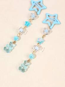 2pcs Girls Y2K Blue Star Bear Candy Decor Hair Clips, Academy Fantasy Fairy Style, Suitable As Gift For Friends - Multicolor - View 6