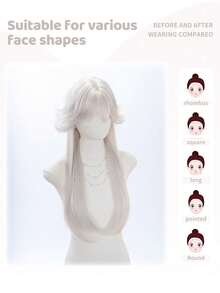 alicegarden 28 Inch Long Straight Synthetic Hair Wig, Stunning Apricot Color, With Bangs Design, Suitable For Women's Daily, Party, Cosplay Use, Natural And Durable, Women's Wig Gift - Apricot - View 2