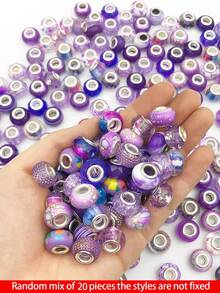 20pcs/Set Random Mixed Color European Style Acrylic Large Hole Beads, Bracelet Spacer Beads, Necklace Beads For Handmade Jewelry - Purple - View 1