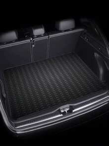1pc Car Trunk Mat (2D Flat), Polyester Material, Fashionable Modern Dark Grid Pattern, Suitable For Car Interior Decoration - A - View 2