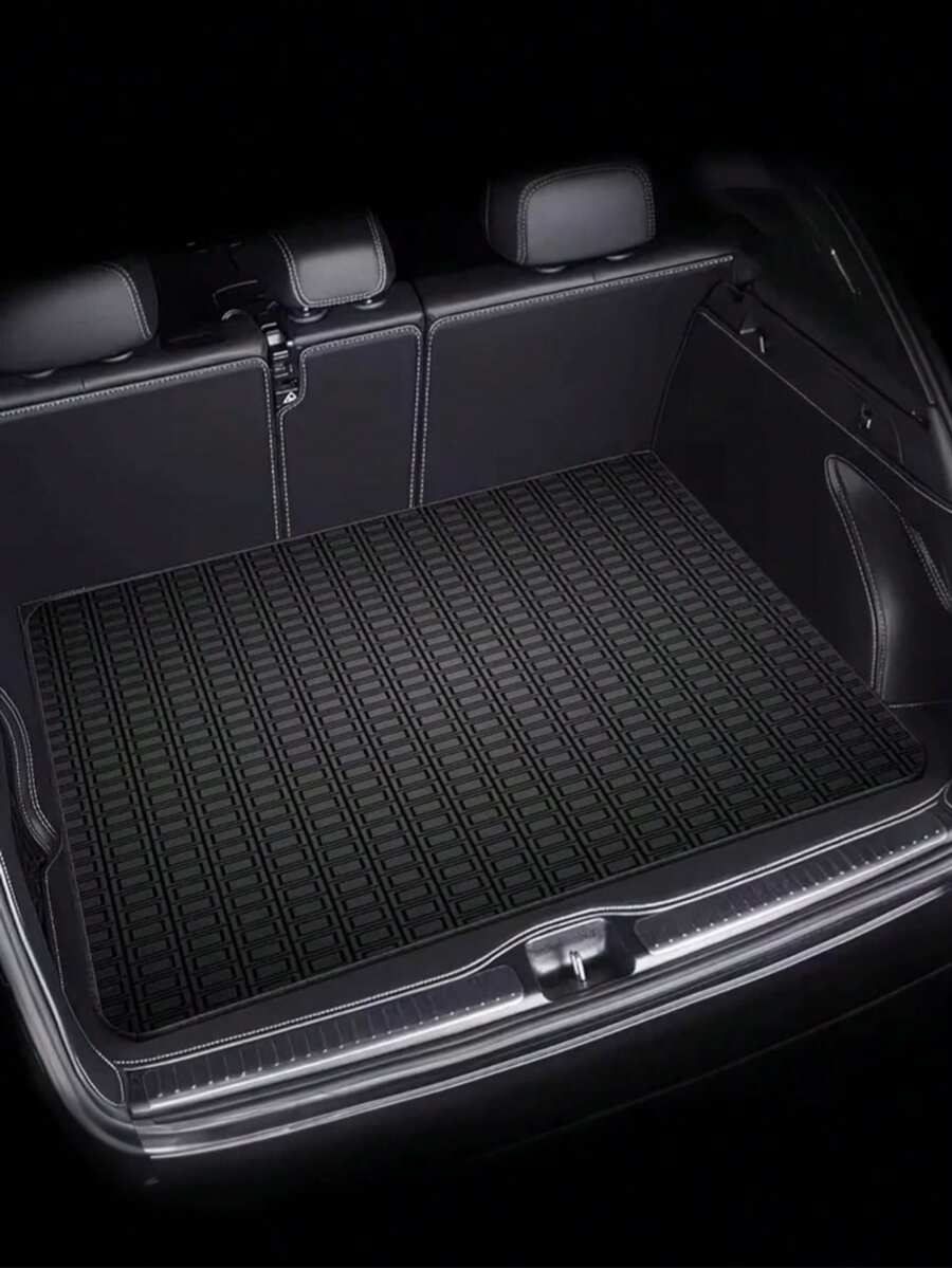 1pc Car Trunk Mat (2D Flat), Polyester Material, Fashionable Modern Dark Grid Pattern, Suitable For Car Interior Decoration