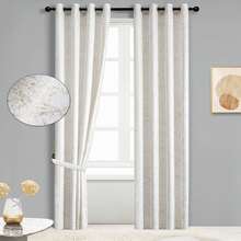 Rideau D'Une Seule Pièce, Tissé De Façon Irrégulière, Transparent, Semi-Transparent Et Perméable À La Lumière Avec Des Détails Dorés, Adapté Aux Fenêtres Du Salon Et De La Chambre, 140 X 280 Cm. - Blanc 1 - Voir 4