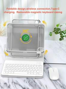 360°旋轉鍵盤保護殼與滑鼠套組，相容 iPad A16 11代/10代/9代/8代/7代/6代/5代、Air 10.9"/11"/10.5"/9.7" 及 Pro 11 (1代/2代/3代/4代)，內建筆槽，可拆卸式無線鍵盤 (150mAh 電池)，PU 皮革保護殼，灰色 - Gray 360-Rotation Mouse and Keyboard - 查看 7