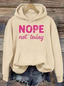 HoodiesWomen's 'NOPE Not Today' Hoodie - Loose Pullover Sweatshirt, Long Sleeve Wide Design, Washable Casual Wear (Black With Pink Letters) - Suitable - AP01 - 查看 1