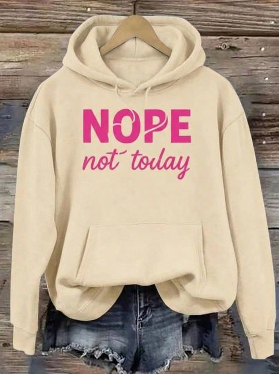 HoodiesWomen's 'NOPE Not Today' Hoodie - Loose Pullover Sweatshirt, Long Sleeve Wide Design, Washable Casual Wear (Black With Pink Letters) - Suitable - AP01 - 查看 1