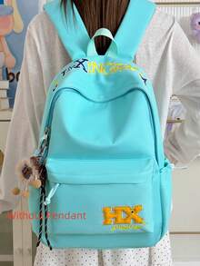Unisex Backpack, Light Gray Soft Nylon With Letter Embroidery, Large Capacity Lightweight Storage, Suitable For School, Street, Daily Outings - Multicolor - View 7