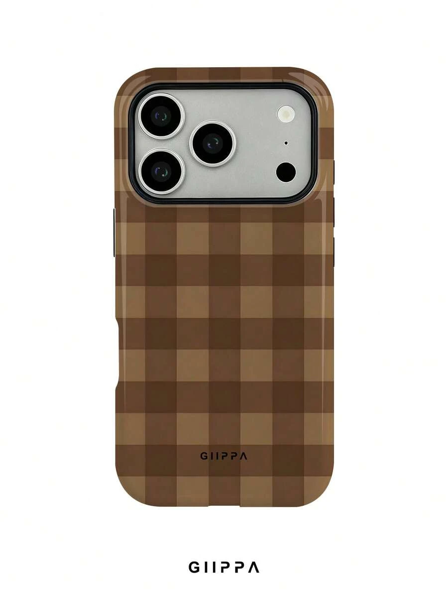 GIIPPA 1件復古咖啡棕棋盤格圖案設計手機殼,適用於Phone 17 Pro Max,相容Phone 16 Pro Max、15 Pro Max、14 Pro Max,韓系高端時尚趣味手機殼,相容11/12/13/14/15/75 Pro Max Plus,優雅設計適合男女,聖誕節、情人節、復活節、婚禮季與生日送給女友的完美禮物! - 咖啡棕 - 查看 1