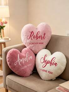 Personalized Heart-Shaped Plush Pillow With Name, Fluffy Heart Cushion With Custom Text, Romantic Decorative Pillow For Sofa, Personalized Valentine's Day Gift For Couples - Multicolor - View 3