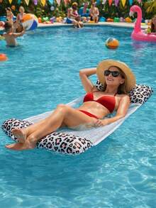 1pc Leopard Print Pool Floating Hammock, Water Leisure Chair, Pool Floating Bed, Summer Water Leisure Chair, Mesh Floating Hammock, Inflatable Pool Bed, Relaxing Floating Lounge Chair, Pool Accessories, Beach Party Pool Vacation Water Relaxation - Floating Liner - View 3