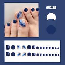 24pcs Short Navy Blue Wave Elegant Square Toenails + 1pc Jelly Glue + 1pc Nail File - Multicolor - View 5