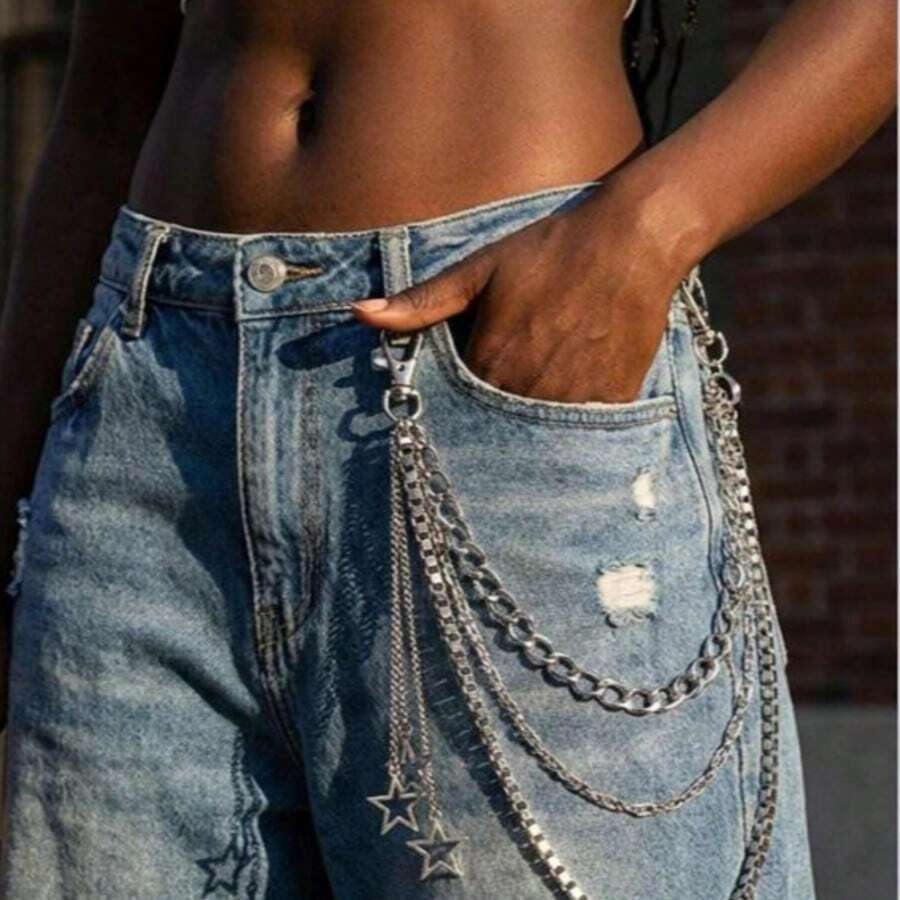 1pc Star Decoration Punk Waist Chain Pants Chain Accessories Hip Hop Jewelry Pants Chain Suitable For Daily Matching Use - Silver - View 1