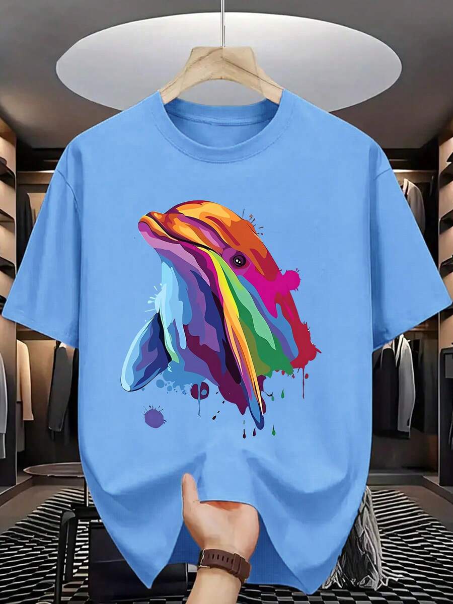 Herren Sommer Kurzarm-T-Shirt mit Schriftzug-Druck - Lässiges Rundhals-T-Shirt, atmungsaktiv, blickdichtes Material & pflegeleicht (maschinenwaschbar/chemische Reinigung) - Vielseitig für Freizeit & Freizeitkle - Blau - Übersicht 1