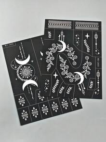 2pcs Bohemian Style Star Moon Arrow Feather Tattoo Templates, Waterproof Long-Lasting Exotic Tattoo Stickers For Daily, Festival, Music Festival, Hand And Foot Art - View 5