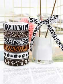 Animal Print Zebra Print Cow Print Grosgrain Ribbon, Leopard Craft Ribbon Fabric For Gift Wrapping, Bow Making, Bouquets, Handmade Wedding Bouquets Material - Multicolor - View 6