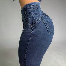 Women's Ultra Push Up Adjustable Denim Jeans - 藍色 - 查看 3
