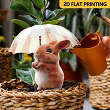 Umbrella Rabbit Flat Decorative Garden Stake Creative Yard Decor Acrylic Ground Plug Outdoor Lawn Sign - A - View 3