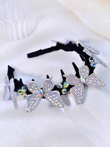 1pc Fashionable Iridescent Crystal Butterfly Headband, Sparkling Rhinestone Non-Slip 3D Hair Accessory For Women, Holiday Celebration - Black - View 4