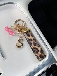 26 Letters To Choose From, Keychain Pendant, Creative Cherry Pendant, Leopard Print Pattern Key Strap, Car Keychain Pendant, Bag Decoration Pendant, Personalized Fashionable Key Matching. Key Accessories, Car Remote Control Decoration Pendant, Holiday Gift. - Letter - View 38