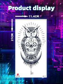 1pc Temporary Tattoo Sticker With Owl And Key Design- Hip Hop Style, For Wrist, Arm, Leg, Waist Or Back - Black - View 5