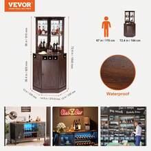 Mueble de Bar Industrial de Esquina, Mesa de Vino para licores y Copas, aparador con Porta Vasos, Armario de Bar de café de Madera Estilo Granja Independiente para Sala de Estar, (Nogal Negro) - Negro - Ver 8