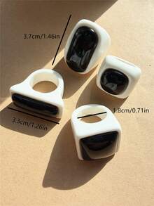 4pcs/Set Vintage Geometric Square Resin Rings, Retro Ring Set, Gift For Friends, Autumn/Winter - Multicolor - View 5