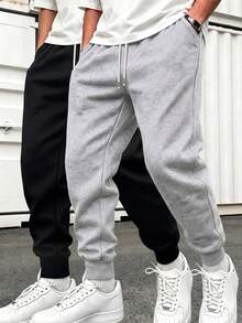 2pcs Men's Casual Solid Color Sweatpants, Loose & Comfortable, Suitable For Running, Home, Outdoor Activities, Also Can Be Wedding Gift - Multicolor - View 1