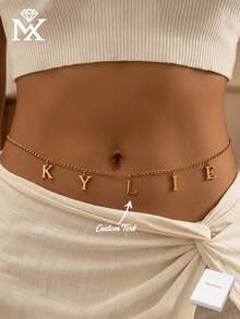 Light Luxury Fashion Unique Niche Customized English Letter Pendant Stainless Steel Waist Chain, Unique Niche Design, Fashion Light Luxury, Perfect For Mother's Day, Valentine's Day, Birthday, Anniversary, Graduation, Christmas And Other Occasions, Creative Fashion Gift For Loved Ones, Autumn Fashion Choice. - Gold - View 1