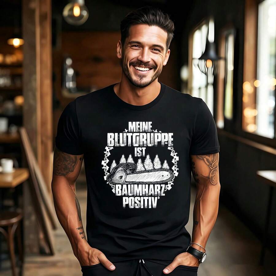 Tree Resin Positive - Funny Lumberjack Wood Forester T-Shirt - Black - View 1
