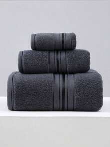 1pc/3pcs Set 100% Combed Cotton Terry Towel Set, Elegant Satin Trim, Thick High Absorbency, Lint-Free, Quick Dry, Skin-Friendly, Machine Washable, Bath Towel/Hand Towel/Face Towel, Hotel Spa Quality, Suitable For Bathroom, Gym, Travel, Dorm - Dark Grey - View 1