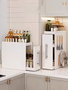1pc Expandable 2/3 Layer Magnetic Spice Rack With Sliding Window, Drawer-Style Spice Bottle Storage Organizer, Suitable For Stove Side Kitchen Storage, Space-Saving, Sturdy And Durable, Ideal For Small Spaces, White, Kitchen Accessory - Multicolor - View 10