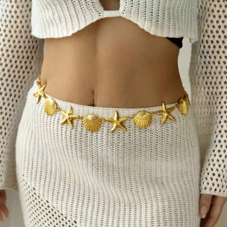 سلسلة خصر نجم البحر، سلسلة جسم بأسلوب عطلة المحيط، سلسلة جسم بيكيني شاطئ مثيرة - الذهبي - مشاهدة 8