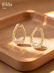 Hihho 1 Pair Luxury Style Round Hoop Earrings, Elegant Versatile Women's Earrings Suitable For Commute, Date, Gathering - Round Zirconium - View 4