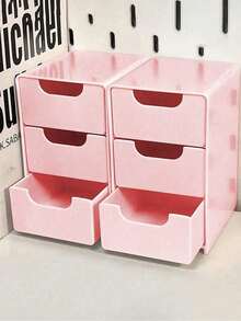 1pc Small 3-Drawer Translucent Plastic Desktop Storage Box, Hollow Handle Rectangular Dust-Proof Cosmetic Organizer, Suitable For Bedroom, Dorm, Office, Back To School Gift - Multicolor - View 5