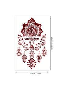 1 Sheet Burgundy Henna Mandala Floral Wrist Temporary Tattoo Sticker, Waterproof Long-Lasting Exotic Fake Tattoo, Body Art Decal For Palm Knuckle Forearm Ankle Wedding Occasions - Red - View 6