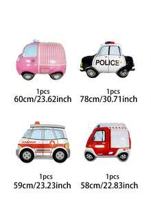 4pcs Cartoon Rescue Vehicle Balloons - Police Car, Fire Truck And Ambulance Shaped Balloons Decoration - Perfect For Kids Birthday, Kids Room, Transportation Theme Party, Kindergarten And Children's Day Photo Props - Transportation Balloons - View 2