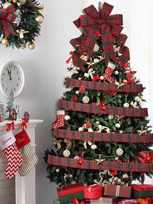 3/1pc Christmas Red & Green Plaid Gift Wrapping Ribbon, Suitable For All Christmas Gift Wrapping, Holiday Floral Arrangements, Bow Making, Wreath Making, Table Decor And Christmas Tree Decoration - One Size Fits All - View 2