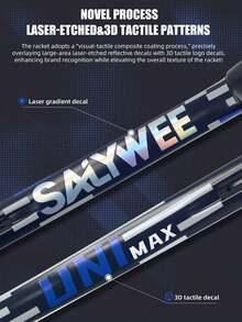 SALYWEE UNI360 Premium Professional Tennis Racket, T800 Full Carbon Fibre, Ultra-Light 280±10g Strung, 105in² 16x19, 52-62lbs, 340mm Balance, Power & Control, Navy Blue Spray Paint, Stable Racket, Suitable For Pro Player, Best Gift For Boyfriend & Girlfriend - Multicolor - View 8