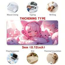Features A Pink-Themed Anime Girl Design; Suitable For Use As A Large Mouse Pad, Keyboard Mat, Or Non-Slip Home/Office Desk Mat. It Utilizes High-Definition Color Printing, Is Designed Specifically For Esports Gaming, And Features Durable Stitched Ed - Mouse Pad - View 3