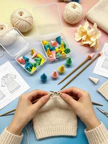 20 pcs Pelindung Ujung Jarum Rajut Silikon Cerah Warna Campuran Hijau Kuning Biru Pink dengan Kotak Penyimpanan Ringkas, Desain Anti Selip Mengunci Jahitan dengan Aman, Cocok untuk Rajutan Jarum Lurus dan Pengrajin yang Sering Bepergian - Sweater dan topi - View 3