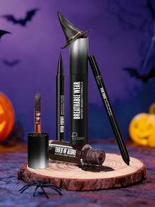 Pudaier 4Pcs Halloween Makeup Set Multi-Use Cosmetic Set For Face & Lips Vivid Color Eyeliner Glitter Lip Gloss & Mascara For Halloween Costume & Party Perfect For Spooky & Gothic Halloween Looks - 02 - View 4