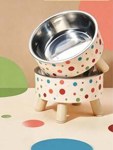 Colorful Polka Dot Stainless Steel Cat Bowl With Removable Stand, Easy To Clean Non-Slip Pet Food And Water Bowl, Suitable For Small Dogs And Cats, Pet Supplies - Large Capacity - View 4