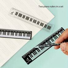 2pcs/Pack, Musical Note Ruler, Creative Music Style, Piano Keyboard Ruler, Cute Musical Note Decorative Ruler, Creative Gift For Music Lovers, Black And White Piano Key Ruler, Staff Line Scale Ruler, Music Teacher Prize, Practical Office Tool - Music Note Ruler - View 6