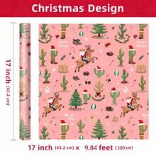 1 Roll Of Christmas Gift Wrapping Paper Featuring A Design Of Cowboy Santa Riding A Reindeer;Perfect For Christmas Gift Wrapping,Holiday Party Decor,Home Festive Decoration,DIY Craft,Festive Favour Wrapping Dimensions: 43 Cm X 300 Cm. - A - View 8