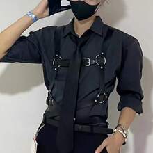 1件男士PU皮革寬腰帶胸部束帶吊帶派對服裝配件情人節禮物約會穿搭 - 黑色 - 查看 6