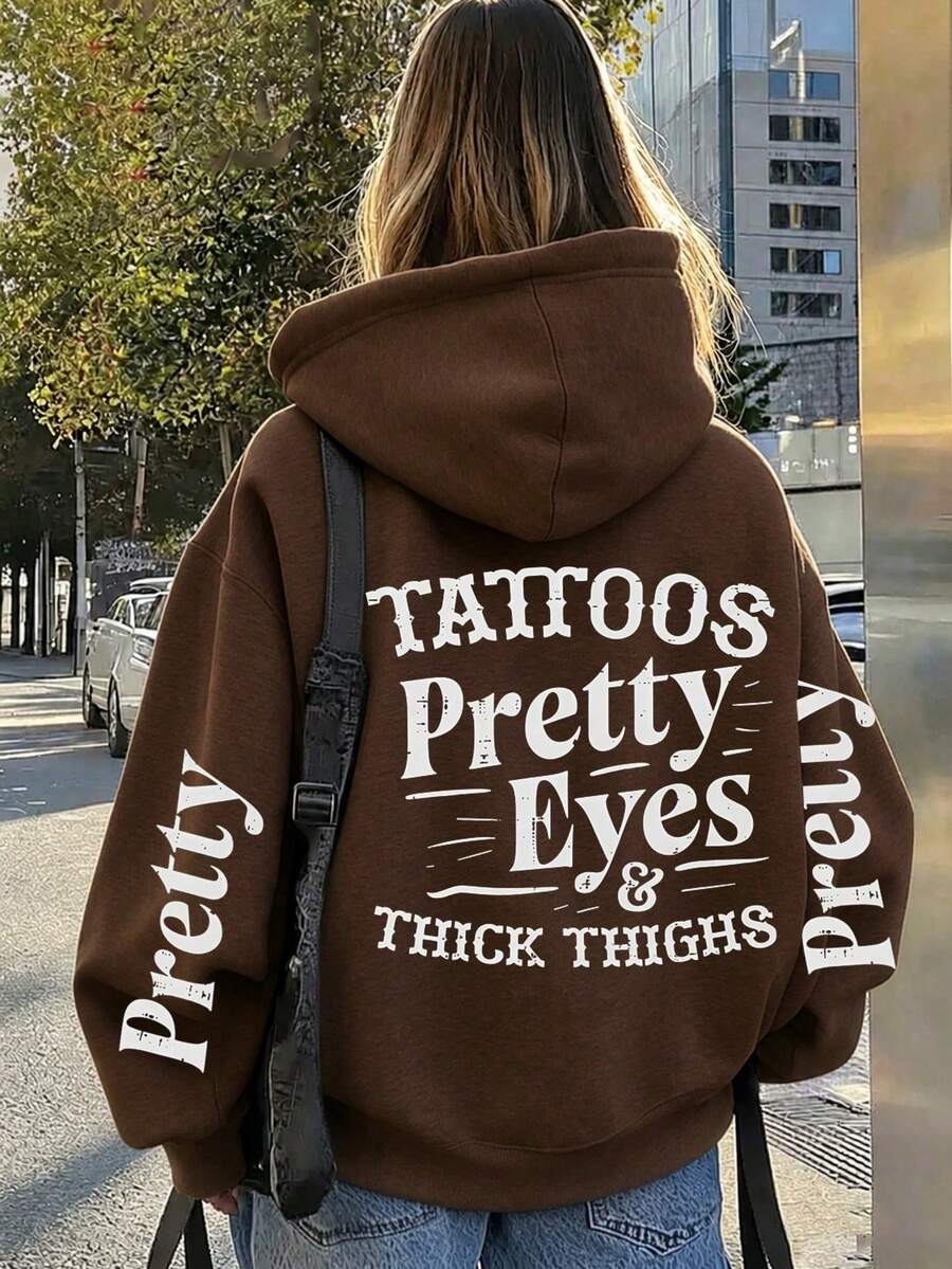 PRETTY Printed Pattern Sweatshirt, Plus Size Women's Casual Autumn/Winter Long Sleeve Pocket Sweatshirt Sweatshirt Brown - Brown - View 1