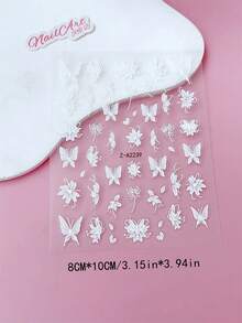 2 Peças Adesivos de Unhas com Relevo 5D, Unhas, Decoração DIY, com Lírios, Borboletas Rosas, Borboletas Brancas, Flores de Lótus e Padrões de Borboletas Coloridas, Adequado para Criar Arte de Unhas Estilo Floresta de Primavera e Verão e Estilo Francês Delicado - Multicolorido - Visão 7