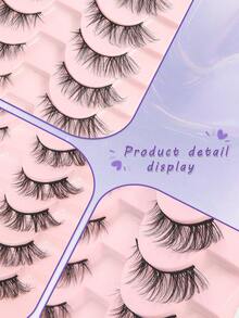 Cílios Postiços Olho de Gato Curtos e Volumosos, Tiras de Cílios Wispy, 10 Pares, Cílios Postiços Olho de Gato com Aparência Natural, Cílios em Tiras Completas - Preto - Visão 9