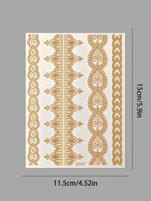 4pcs Gold Metallic Temporary Tattoo Stickers, Bohemian Style Element Stickers, Metallic Glossy Texture, Waterproof Long-Lasting Temporary Tattoo Stickers For Festivals, Daily Body Decoration - Gold - View 11